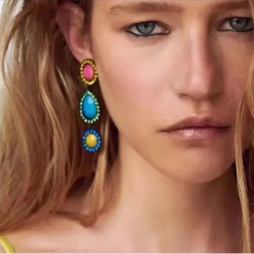 Multicolor Crystal Drop Earrings - Picture 1 of 5